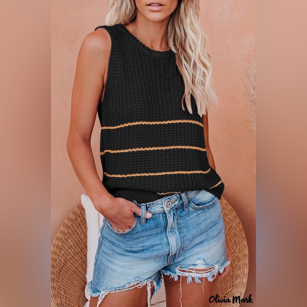 Olivia Mark Black Knit Tank Top with Stripes size M